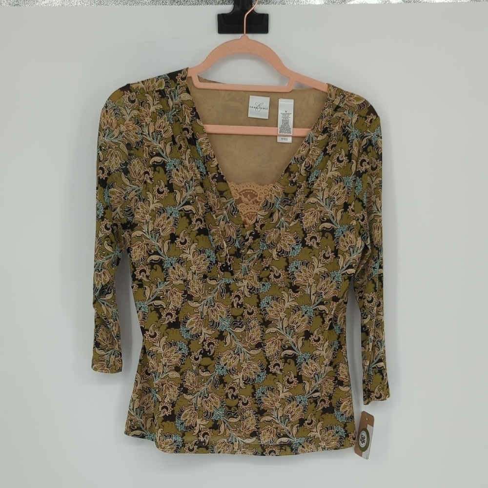 00599 Emma James Paisley Kit Top Green Size Medium bohemian rustic causal summer